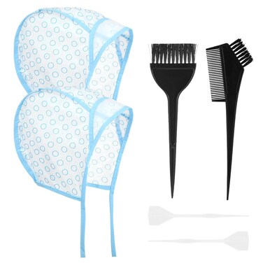 6 PCS Highlights Hair Color Kit, With 2 Coloring Caps, 2 Spatula With Crochet Hook, 2 Dye Brush, Hair Highlighting Kit Styling Tools for Salon &amp; DIY Dyeing