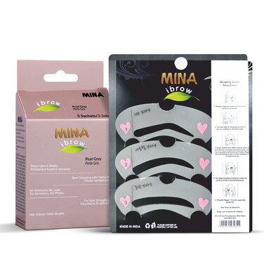 MINA ibrow Henna Regular Pack with Stencils-Combo Pack (Pearl Grey)