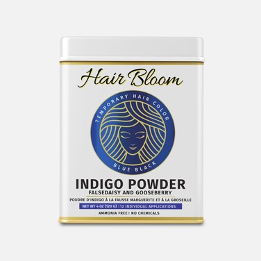 Hair Bloom Natural Blue Black Hair Color- Herbal Indigo w/False Daisy &amp; Gooseberry Hair Color Powder- 12 individual sachets (10 gm each)- Reusable Brush &amp; Tray Included by Pride of India