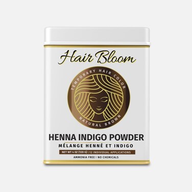 Hair Bloom Natural Brunette Hair Color- Herbal Henna &amp; Indigo Mix Hair Color Powder- 12 individual sachets (10 gm each)- Reusable Brush &amp; Tray Included- Shiny &amp; Smooth by Pride of India