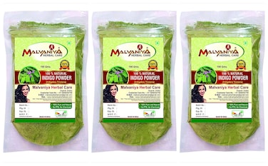 100% Natural Indigo Powder-Indigofera Tinctoria for Hair Dye/Color by Malvaniya Herbal Care, (3 X 100GM)