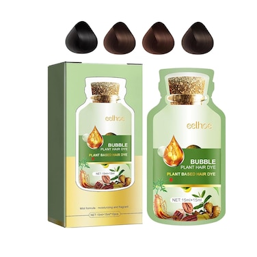 Pure Plant Extract Bubble Hair Dye, 30 ml x 10Packs/Box (Black) for Grey Hair, Convenient to Use, Nourish Scalp, Natural Effect, Color Protection, Argan Oil, Aloevera