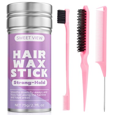 Hair Wax Stick &amp; Slick Back Hair Brush Set for Smooth Flyaways, Frizz, Sleek Ponytail, Bun, Styling Accessory for Girls, Kids