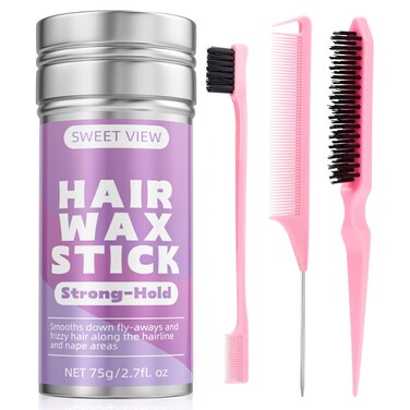 Hair Wax Stick &amp; Slick Back Hair Brush, Flexible Hold Fly Away Hair Tamer, Hair Cream/Gel for Sleek Ponytail,Flyaways,Frizz, Non-Greasy Hair Styling Accessorie Pomade/Balm for Toddler, Kid