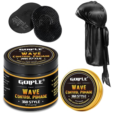 Natural Wave Pomade for Men Strong Hold, Easy Wash 360 Training Hair Cream, Grease Promotes Layered Waves, Moisture, Control and Silky Shine (with Travel Size)