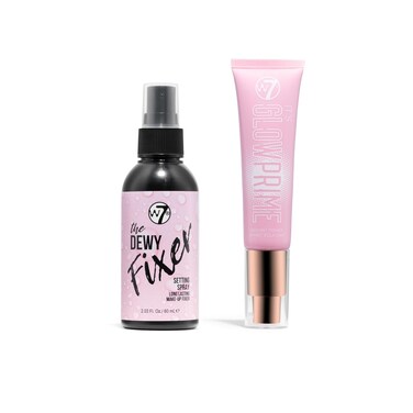W7 The Fixer Glow Set - Makeup Primer &amp; Setting Spray Duo for Radiant, Dewy Finish - Golden Sheer Coverage, Lightweight &amp; Non-Sticky