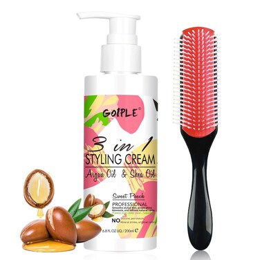 3-In-1 Styling Cream for Flyaways - Anti-Frizz Cream to Define All Hair Types &amp; Textures - Add Shine and Smoothness with Brush