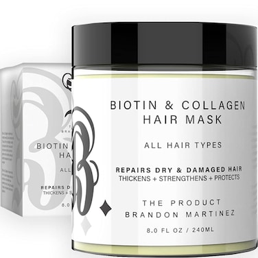 Biotin and Hydrolyzed Collagen Hair Mask for Dry &amp; Damaged Hair with Aloe Vera, Avocado Oil, Vitamin E Oil (8oz)