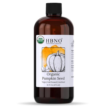 HBNO Organic Pumpkin Seed Oil - 16 OZ (475 ml) Value Size - Natural Pumpkin Oil, Cold Pressed - Perfect Carrier Oil for Massage, Aromatherapy, DIY, Soap Making, Face, Body, Lips, Hair, Nails