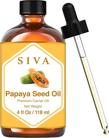Siva Papaya Seed Oil 4oz (118ml) Premium Cold-Pressed Carrier Oil with Dropper for Face, Skin Care, Body Massage, Hair Care, Hair Oiling &amp; Scalp Massage