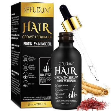 5% Minoxidil for Men and Women Hair Growth Oil, Minoxidil Hair Growth Serum Infused with Biotin for Hair Regrowth Treatment, Scalp Hair Loss Hair Thinning, Natural Hair Growth 2.02 oz