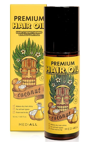 MEDIALL Premium Hair Oil for Frizzy &amp; Damaged Hair  Hair Regrowth Tonic   Hydrating &amp; Moisturizing Hair Growth Serum w/Coconut, Argan, Avocado, Camellia Seed &amp; Olive Oils (1.85 fl oz)