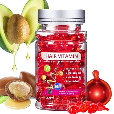 No Rinse Hair Treatment Serum, 40 Pcs Hair Vitamin Serum Capsule, Moisturizing Oil Capsules Make Hair Shiny with Avocado, Argan Oil &amp; Vitamins A, C, E, B5