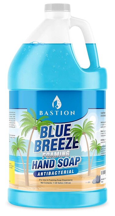 Bastion Blue Breeze Antibacterial Foaming Hand Soap Bulk Refill &ndash; 1 Gallon (128 oz) Rich Lather, Moisturizing Formula &ndash; Washes Away Germs &amp; Bacteria &ndash; Refreshing Clean Scent for Foaming Dispensers