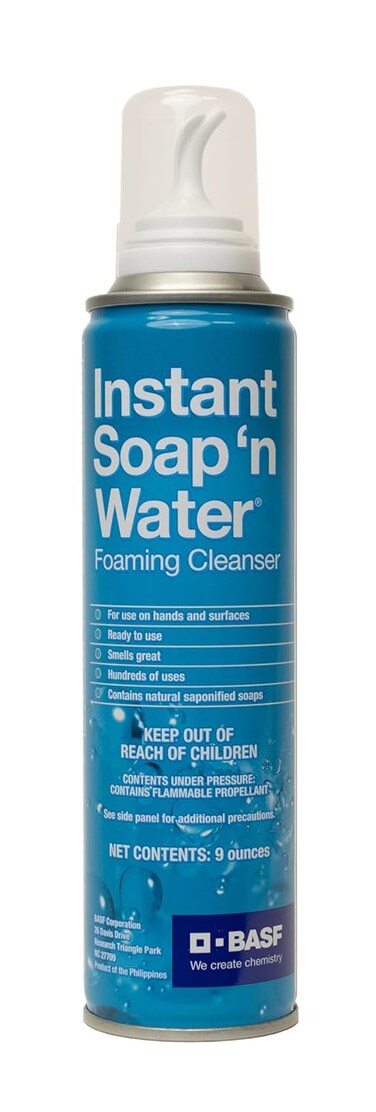 BASF Instant Soap 'n Water, Foaming Hand Cleanser, Ready to Use No Rinse Subtle Scent Skin Cleaner, On the Go, Home, Work, Travel, Up to 100 Washes, 9 oz
