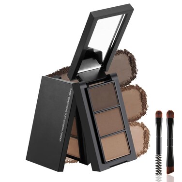 3 Colors Eyebrow Makeup Kit, Professional Brow Contour Palette, Waterproof Long-lasting Eyebrow Filler Powder with Mirror &amp; Brow Brush