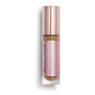 Makeup Revolution Conceal and Define Foundation, Full Coverage &amp; Matte Finish, F12.5 for Medium/Dark Skin Tones, Vegan &amp; Cruelty-Free, 0.7 Fl Oz