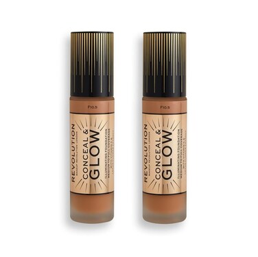 Pack of 2 Makeup Revolution Beauty Conceal &amp; Glow Illuminating Foundation, F10.5
