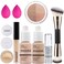 PHOERA Foundation, PHOERA Contour Palette,Shades with Highlighter &amp; Bronzer &amp; Blush,Up to 24 Hour Fresh Wear,PHOERA Concealer Primer Powder (101+102+ #001 Contour/Porcelain+ Nude+#001)