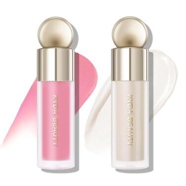 KYDA 2 Colors Liquid Blush and Highlighter, Natural Matte Face Blush High Glossy Liquid Illuminator, Silky Lightweight Blendable, Cool Pink &amp; Champagne