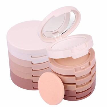 Pure Vie 5 Colors Long-Lasting Lightweight Multi-layer Matte Loose Setting Powder Pressed Powder Face Makeup Contour Palette Concealing Shading Powder Foundation for Minimizes Pores &amp; Perfects Skin