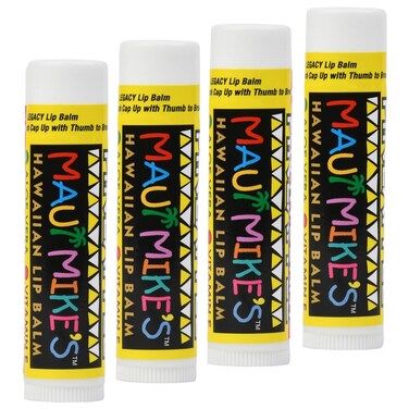 Maui Mike's Best Lip Balm Banana (4 pack) Vitamin E,Aloe Vera and Beeswax. Restore Dry Lips Today. Non Wazy and Glides on Smooth. Take your lips on a Hawaiian Vacation.