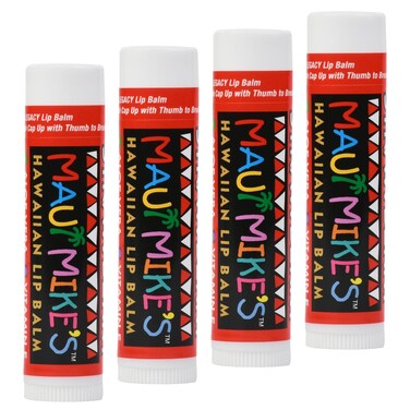 MAUI MIKE'S Best Tasting Lip Balm STRAWBERRY (4 PACK) Contains Aloe Vera,Vitamin E and Beeswax. Glides on Smooth Like the Perfect Wave. Great for Chapped Lips. Non Waxy.