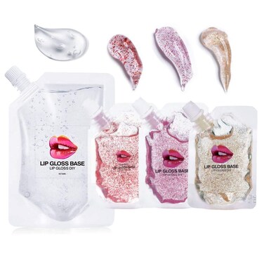 Lip Gloss Base, DIY Lip Gloss Moisturizing, Non-Sticky, Vegan Lip Makeup Oil(1Pack 50ML+3 Packs 20ML)