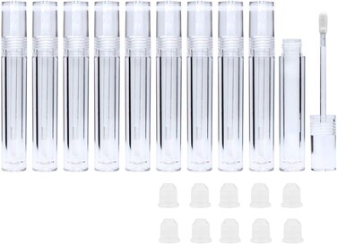 Lip Gloss Tubes with Wand Empty, 10 Pack 5ml Transparent Lip Gloss Containers, Clear Crystal Lip Gloss Tubes with Rubber Stoppers for DIY Lip Gloss