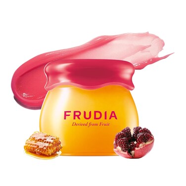 FRUDIA Pomegranate Honey Lip Balm, Lip Plumping, Hydrating, &amp; Translucent Red Tinted 3-in-1 Korean Lip Balm made with Pomegranate Extracts for Dry &amp; Pale Lips