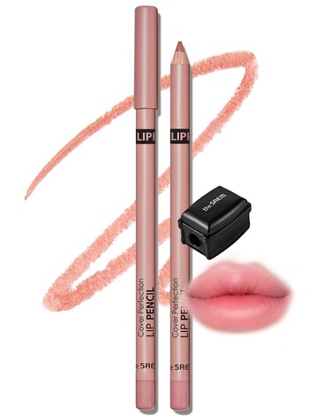 THESAEM Cover Perfection Lip Pencil - Slim, Easy-Blend &amp; Overlip Makeup, Creamy Matte Lip Liner, Long-Lasting with Built-In Sharpener (02 Rosy)