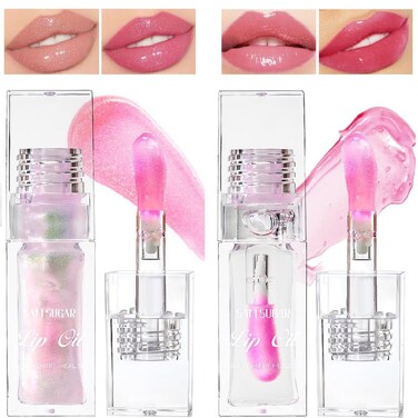 2 Pcs Magic Color Changing Lip Oil,Moisturizing Lip CareNon-Sticky Tinted Lip Oil, Fresh Texture Lip Glow Oil. (Color Changing Lip Oil &amp; Pearlescent Color Changing)