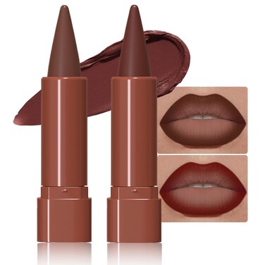 2Pcs Gradient Matte Lipstick Crayon Lip Liner pencil, Flawless Contour Gradual Ombre Effect lip Pencil, Lipstick for Women Long Lasting Waterproof Smudge Proof Lipstick Pencil 05#+08#
