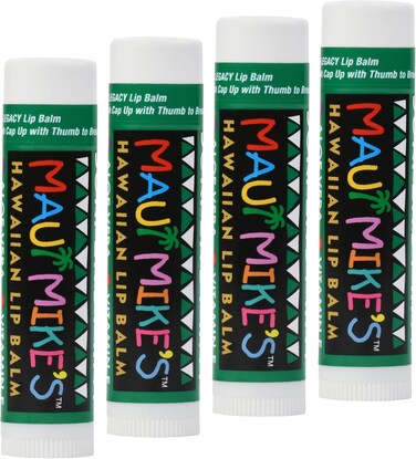 Maui Mike's Surfer's Mint Lip balm. (4 pack) Best Tasting and Non waxy lip balm. Moisturizing Vitamine E, Aloe Vera and Beeswax. Glides on Smooth Like a Perfect Wave.