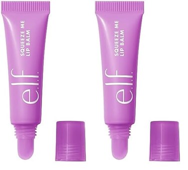 e.l.f. Squeeze Me Lip Balm, Moisturizing Lip Balm For A Sheer Tint Of Color, Infused With Hyaluronic Acid, Vegan &amp; Cruelty-free, Grape (Pack of 2)