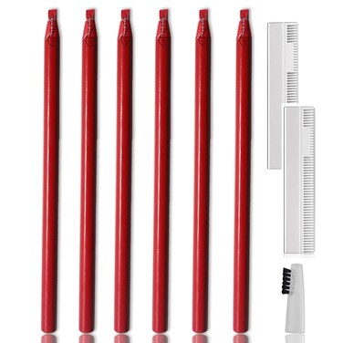 Microblading Supplies Waterproof Eyebrow Pencil-6 Pieces Red Brow Lips Mapping Pencil Set For Marking, Filling, Outlining, Tattoo Makeup Kit And Permanent Makeup Eye Brow Lip Liners