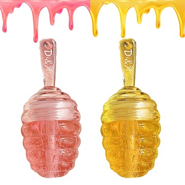 2 PCS Moisturizing Honey Pot Lip Oil Lip Gloss Lip Balm, Moisturizing Propolis Sleeping Lip Mask Hydrating &amp; Prevention Dry, Winter Lip Care Products(Peach+Honey)