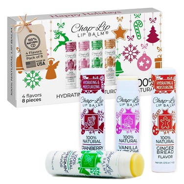 100% Natural Lip Balm Set - Beeswax Natural Christmas Gifts for Her - Ideal Gift for Women - Lip Moisturizer for Dry Lips, Cocoa Butter - Petroleum Free Pack of 8