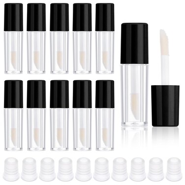 10Pcs Lip Gloss Tubes Empty, 1.2ml Mini Refillable Lip Balm Bottles Empty Lip Gloss Tubes with Wand Clear Lip Gloss Containers Makeup Containers Bottles for Lipstick Samples Lip Balms Lip Gloss Making