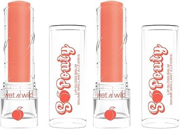 wet n wild Perfect Pout So Pouty Shine Tinted Lip Balm Peach Flavored, Hyaluronic Acid, Vegan Collagen, Moisturizing For Dry Lip Care, Pink (Pack of 2)