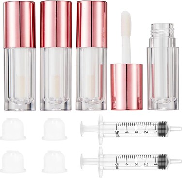 Qeuly 6ml Empty Lip Gloss Tubes, Clear Mini Lip Gloss Tubes, Lip Balm Tubes Containers with Lip Gloss Applicator Wands for Women Girls DIY Makeup Lipgloss Making Kit (D25xH86mm) (Rose Gold)