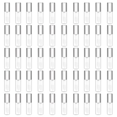 Mydio 50 Pack 1.2ML Clear Mini Lip Gloss Tube Empty Lip Balm Containers With Silver Lid for Lipstick (Silver)