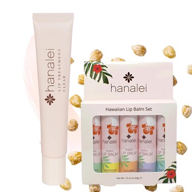 Hanalei Kukui Oil Lip Treatment 15g Clear AND 5-Piece Tropical Lip Balm Set   Made with Hawaiian Botanicals   Cruelty-Free and Paraben-Free