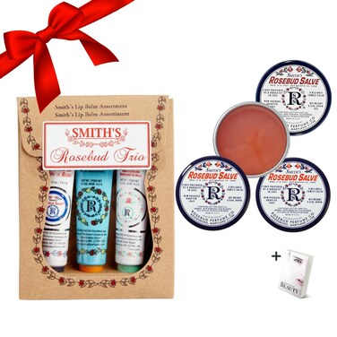 Smith's Rosebud Lip Balm Bulk- 3x0.5oz Premium All Purpose Lip Gloss Tubes &amp; 3x0.8oz Lip Treatment Salve- Rosebud Trio Lip Balm Tubes for Plump Lips &amp; Cracked Skin Care - Christmas Gift Set, EBook
