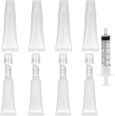 8pcs Lip Gloss Tubes, Empty 10ml Clear Lip Balm Containers Refillable Mini Lip Gloss Squeeze Bottle with Dispensing Filling Tool for Women &amp; Girls Home Cosmetics Makeup Travel Toiletries