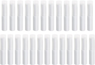 Mini Skater 0.14oz Empty Flavored Lip Balm Container Tubes Plastic Homemade Moisturizing Lip Stick with Caps Bulk Fit for Women Adult DIY Making Supplies, 25 Count (White)