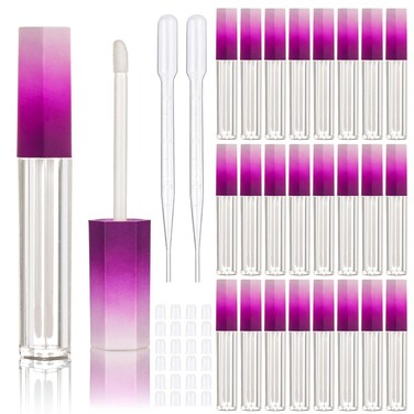 COSIDEA 24PCS Empty Hexagon Shape Lip Gloss Tubes 5ml 0.17OZ Gradient Purple lipgloss Tube with Wand Applicator for Lip oil tint bottles container