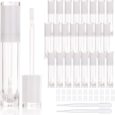 COSIDEA 26 pcs Refillable Empty 8ml Lip Gloss Tubes with clear Wand，Round white Lipgloss Containers，DIY cosmetic packing Container Bulk Wholesale