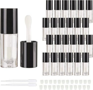 COSIDEA 14pcs Empty 6ml big doe foot wand Chunky lip gloss tubes for DIY lipgloss,Pink round lipgloss containers tubes with thick wand (Black)