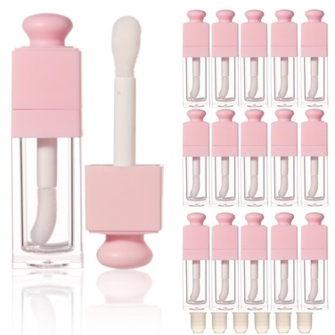 COSIDEA 18PCS Empty 8ML Square clear Lip Gloss Tube Silver big doe foot wand lipgloss tubes for Lip oil tint bottles container&hellip; (Pink)